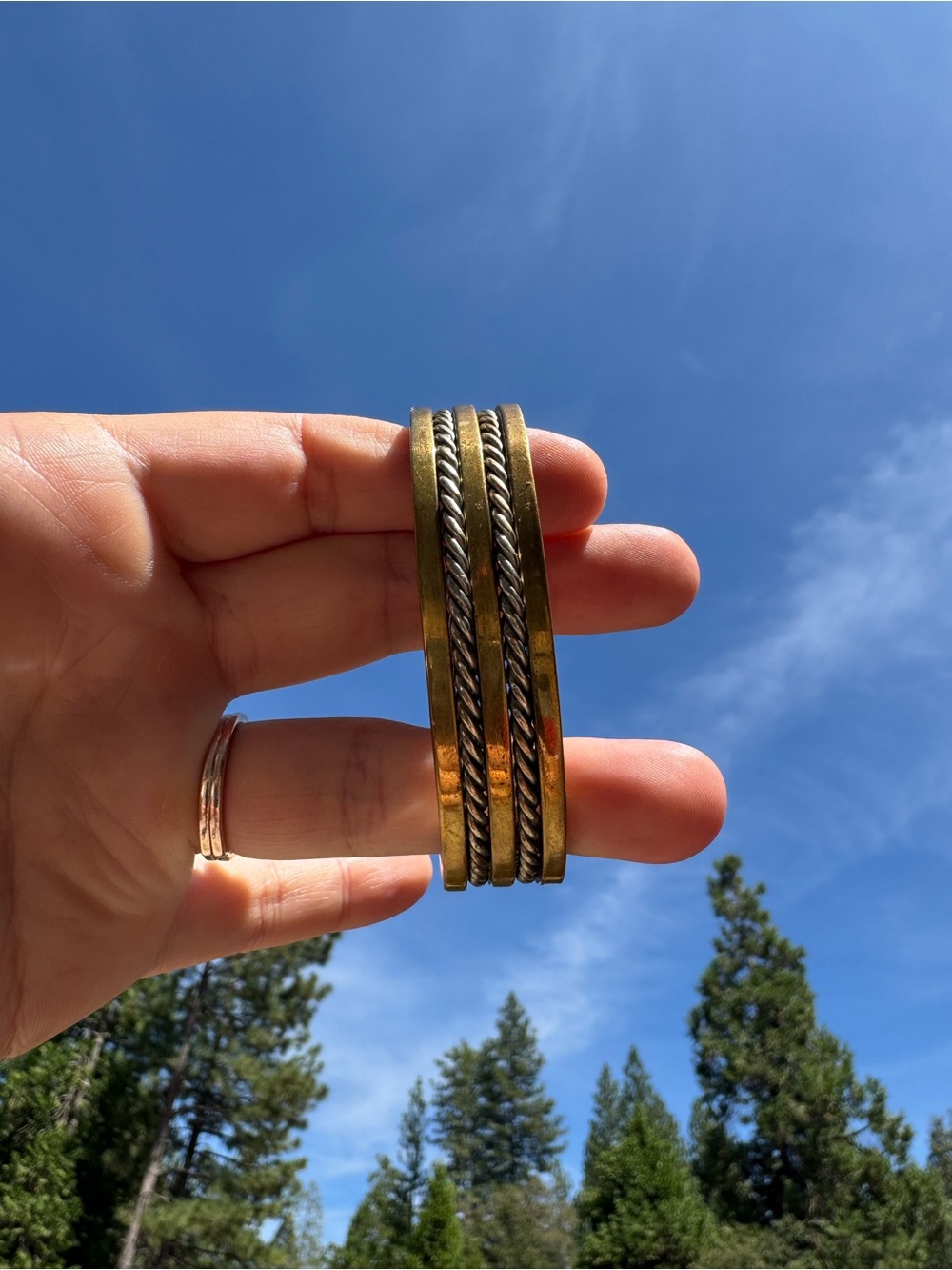 Gold/silver twisted metal cuff bracelet
